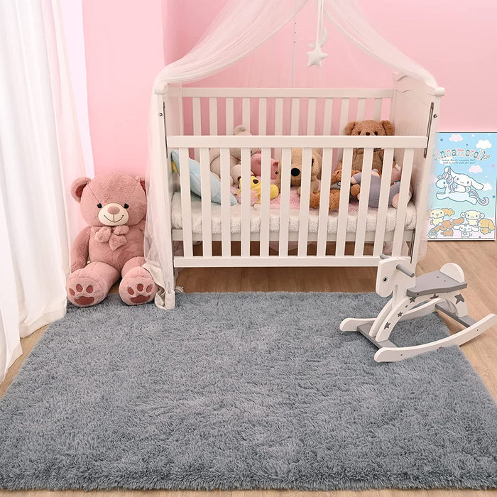 Fluffy Bedroom Rug 4 X 6 Ft Area Rugs for Living Room, Super Soft Shag Rug, Indoor Modern Fluffy Carpet Rugs for Bedroom Kids Girls Room Dorm Home Decor, Non-Slip Plush Nursery Rug, Grey