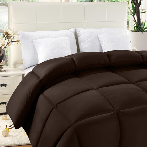 Comforter Duvet Insert - Quilted Comforter with Corner Tabs - Box Stitched down Alternative Comforter (Twin, Chocolate/Brown)
