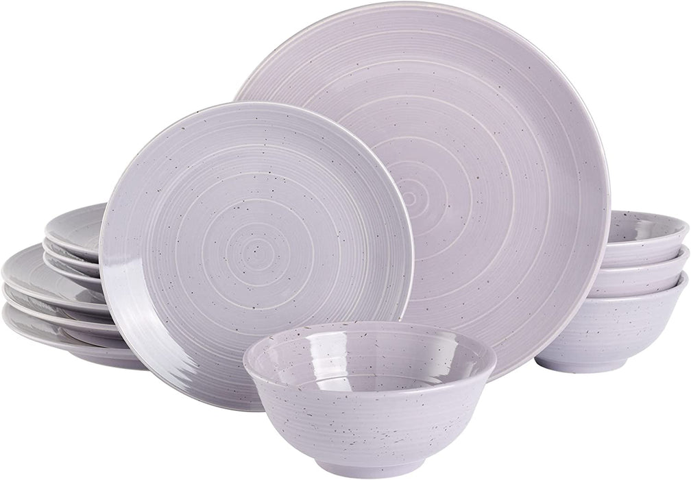 Gibson Elite Terranea round Reactive Glaze Terra Cotta Dinnerware Set, Service for Four (12Pcs), Grey