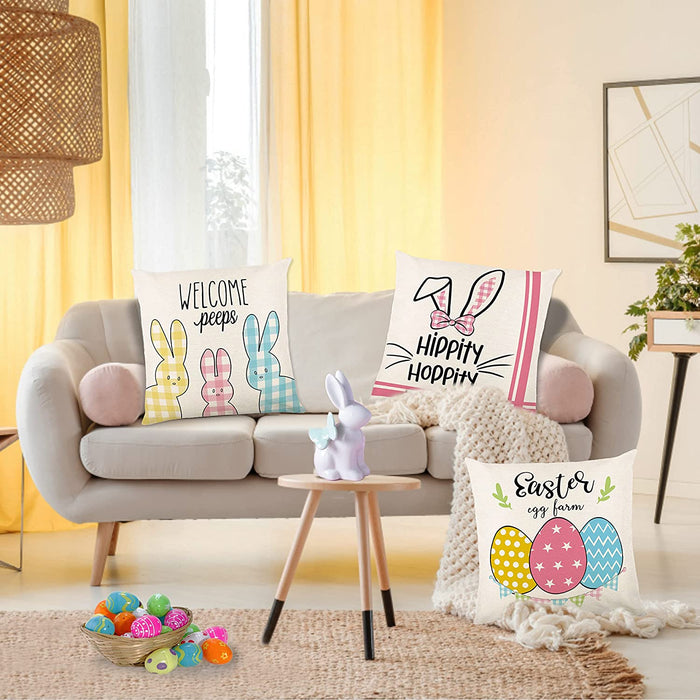 Easter Decorations Pillow Covers 18X18 Set of 4 - Easter Bunny Easter Eggs Spring Decor, Easter Throw Pillows Cushion Covers Farmhouse/Home Decor for Table, Sofa, Restaurant (18X18 Inch)