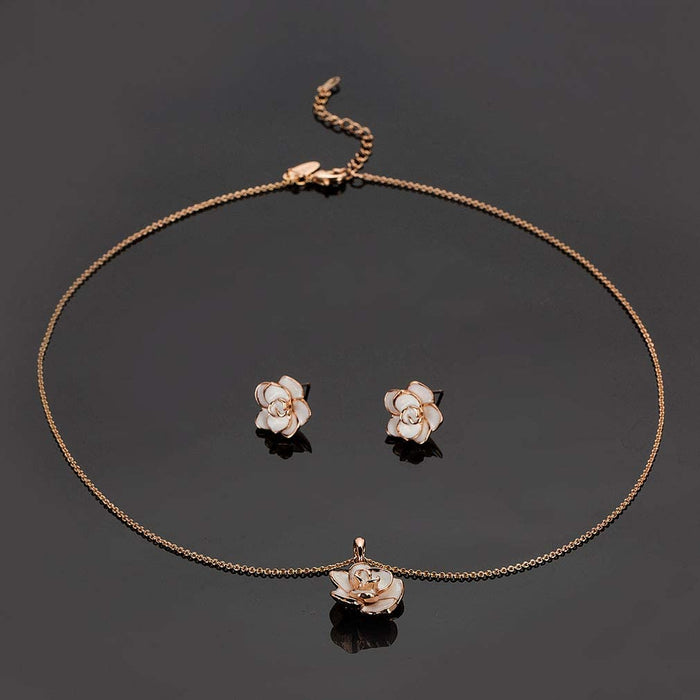 Rose Flower Necklace Earrings Set for Women 18K Gold Plated Hypoallergenic Jewelry Sets