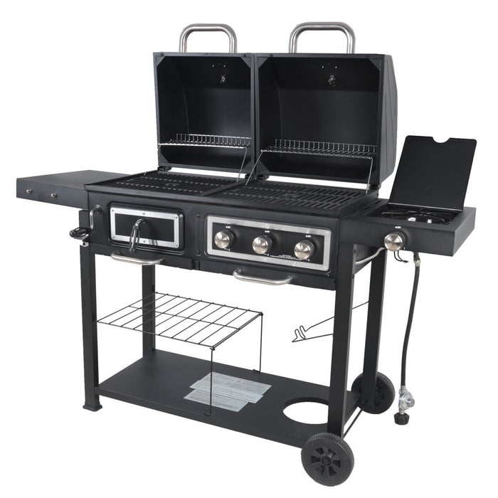 Revoace Dual Fuel Gas & Charcoal Combo Grill, Black with Stainless