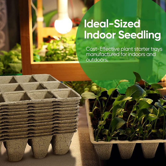 288 Cells Seedling Start Trays with Drain Holes,24 Pcs Peat Pots Seedling Pots Biodegradable,Seedling Starter Kit,Organic Germination Plant Starter Trays(24Xlabels,2Xtransplant Tools,24Pcsxtrays)