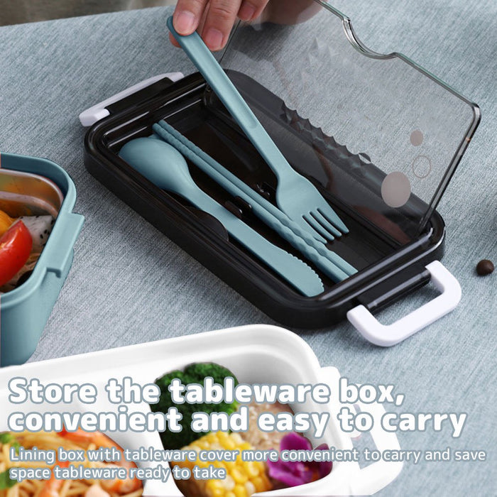Lunch Box 2-Layer 3-Compartment Bento Box Cutlery Set Portable Leak Proof Food Container Storage Box with Fork Spoon Chopsticks for Kid Adult Work School (Blue, Pink)