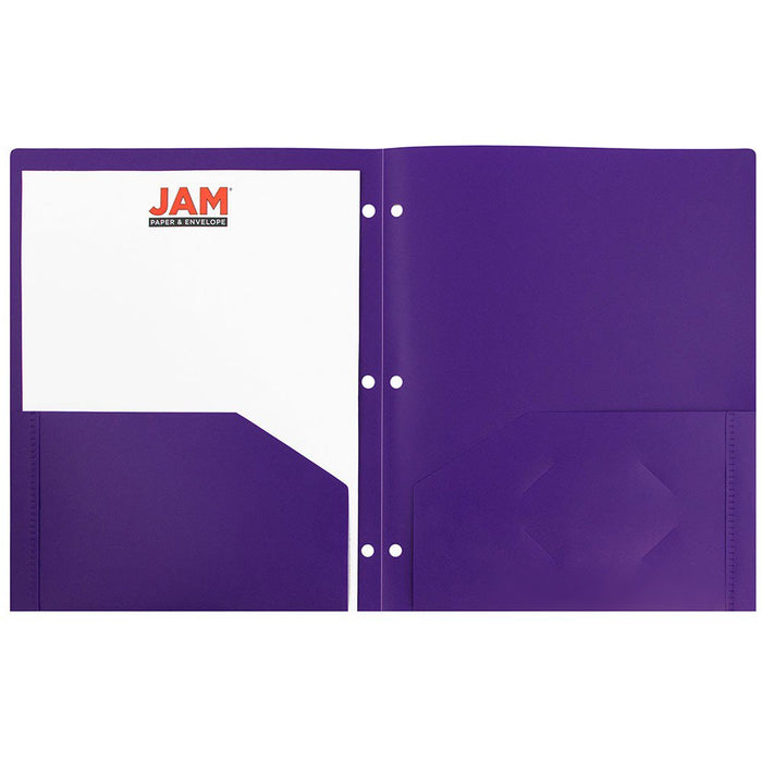 JAM Heavy Duty Plastic 3 Hole Punch School Folders with Pockets, 6 per Pack