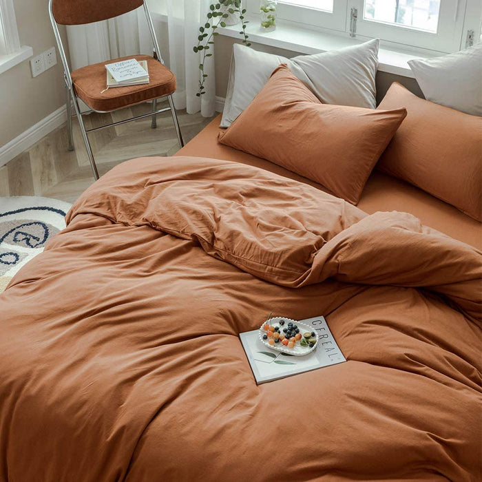 MKXI Caramel Pumpkin Duvet Cover Queen Size，Solid Brown Bedding Set，Soft Jersey Cotton Simple Bedroom Collection，Solid Color Adults Bedding