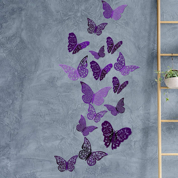 72 Pieces 3D Butterfly Wall Decals Sticker Wall Decal Decor Art Decorations Sticker Set 3 Sizes for Room Home Nursery Classroom Offices Kids Girl Boy Bedroom Bathroom Living Room Decor (Purple)