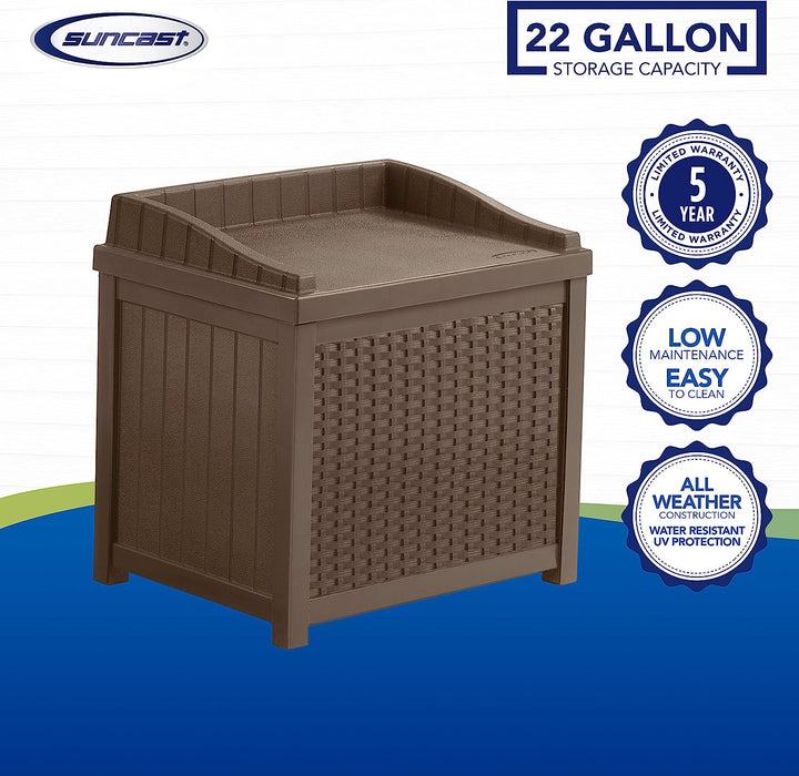 22-Gallon Small Deck Box - Lightweight Resin Indoor/Outdoor Storage Container and Seat for Patio Cushions, Gardening Tools and Toys - Store Items on Patio, Garage, Yard - Mocha Wicker
