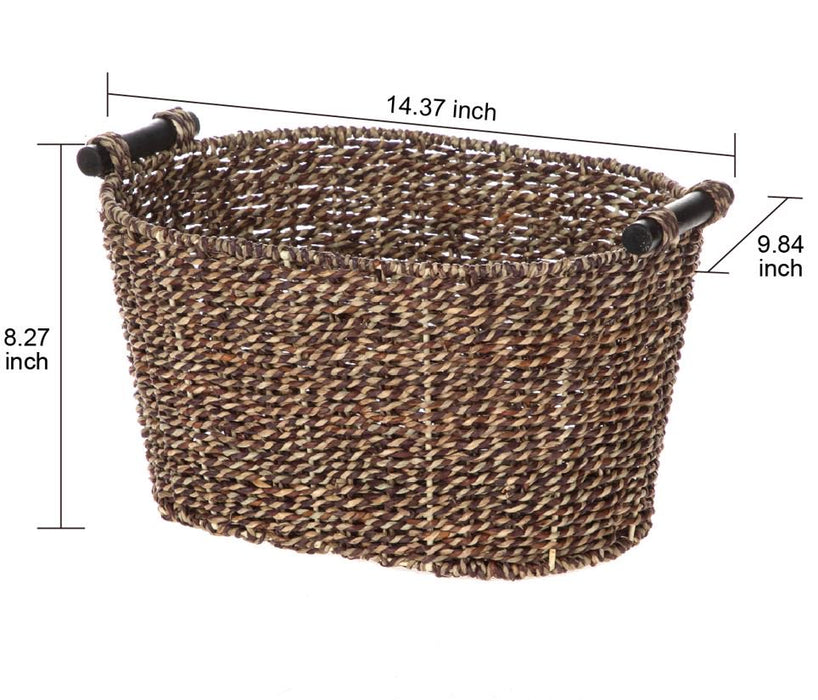 Mainstays Brown Oval 2-Hue Seagrass Storage Basket with Wooden Handles