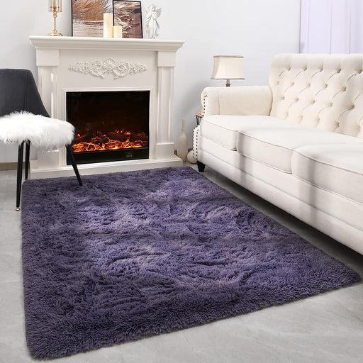 Grey Purple Shaggy Rugs for Bedroom Living Room, Super Soft Fluffy Fuzzy Area Rug for Kids Baby Nursery, Modern Indoor Carpet for Home Decor, 4X5.9 Feet Floor Furry Rugs for Children Dorm Rug