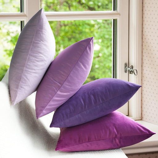 Throw Pillow Covers 18X18 Set of 4 - Soft Velvet Pillow Covers Decorative Solid Color Pillow Cases Home Decor for Sofa Couch Bed Living Room (Purple)