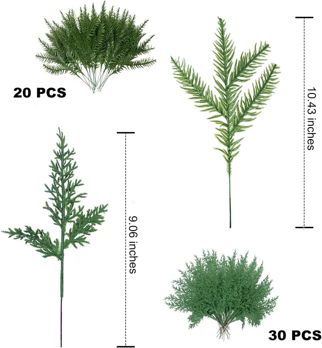 50PCS Christmas Tree Filler Branches, Christmas Artificial Pine Branches, Christmas Artificial Evergreen Branches for Christmas DIY Garland, Christmas Tree Fillers, Present Decor Christmas Decorations
