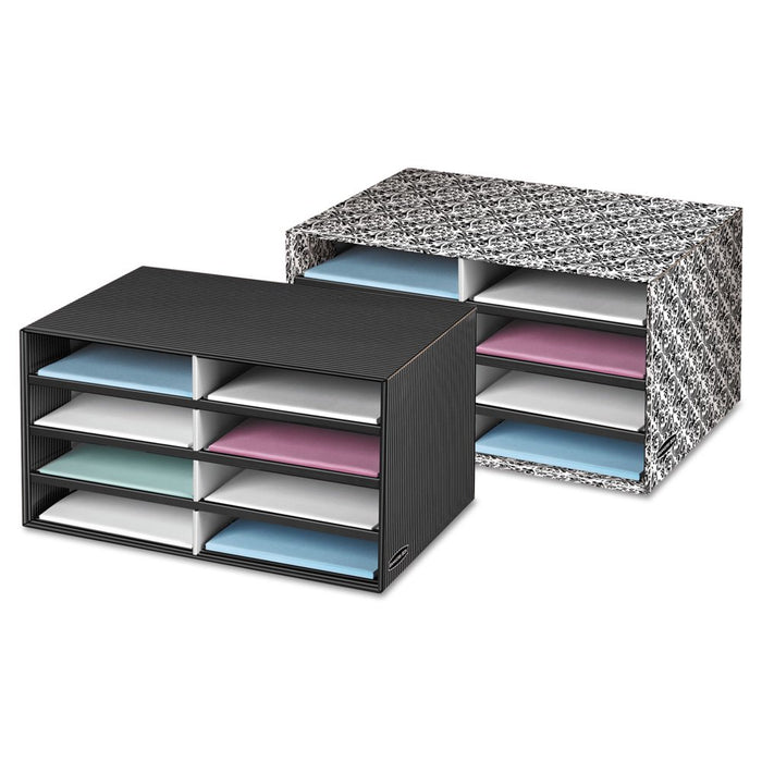 Decorative Eight Compartment Literature Sorter, Letter, Black/White Brocade Design (6171301)