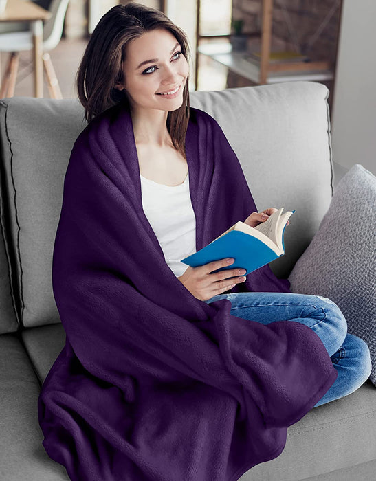Fleece Blanket Queen Size Purple 300GSM Luxury Bed Blanket Anti-Static Fuzzy Soft Blanket Microfiber (90X90 Inches)