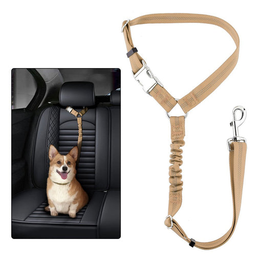 Dog Seat Belt for Car Headrest, Reflective and Adjustable with Bungee for Small Medium Large Dogs and Cats, Brown