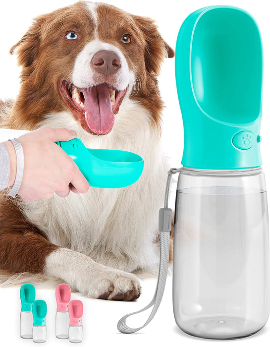 Malsipree Dog Water Bottle, Leak Proof Portable Puppy Water Dispenser with Drinking Feeder for Pets Outdoor Walking, Hiking, Travel, Food Grade Plastic (12Oz, Blue)
