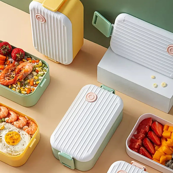 1 Pack Portable Hermetic Lunch Box 2 Layer Grid Student Bento Box with Fork Spoon Leakproof Microwavable Oven Multi Lunch Box