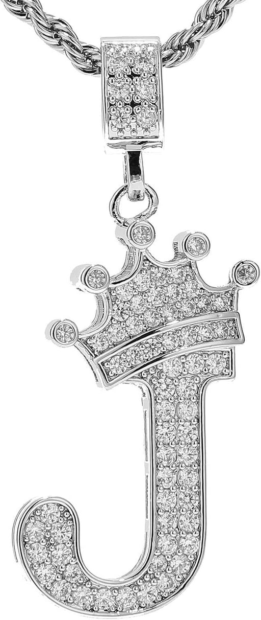 UALGL A-Z Letters Necklace Crown Necklace for Men Women 18K Gold Plated Letters Pendants with 23'' Chain Hip Hop Alphabet Name Jewelry Mom Gifts