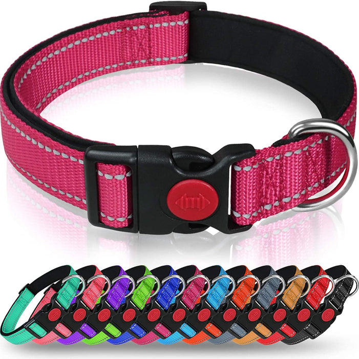 Reflective Dog Collar with Safety Locking Buckle, Adjustable Nylon Pet Collars for Extra Large Dogs, Red