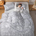 3PCS Comforter Set Floral Comforter Set Bedding Set White Flower Printing on Gray Comforter with 2 Pillow Cases for All Season Using(Queen)