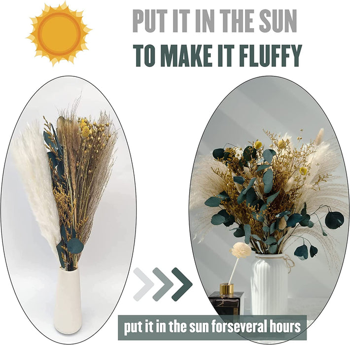 86PCS Natural Dried Pampas Grass Decor,Boho Room Decor Bouquet,Eucalyptus Dried Flowers,Centerpiece Table Decorations Bouquet for Wedding Floral Arrangements Home Living Room Decorations