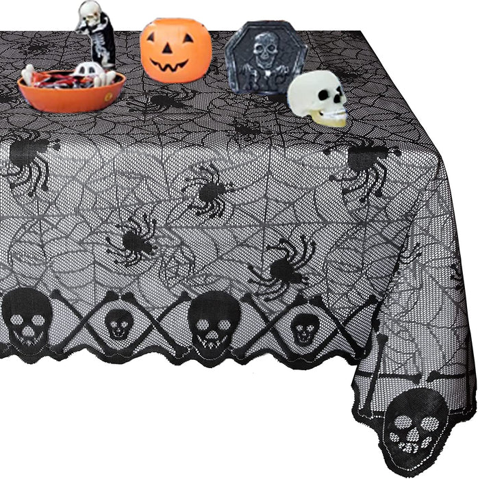 2 Pack Halloween Tablecloth, 54 X 72 Inch Rectangular Polyester Lace Tablecloth, Black Spider Web Lace Table Cover for Halloween Party, Scary Movie Nights, Halloween Table Decorations