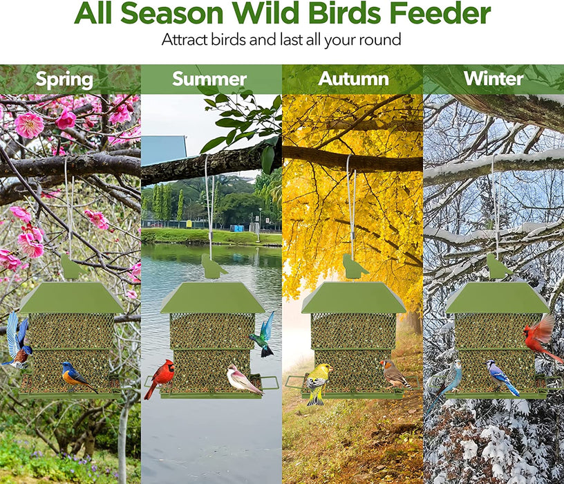 Bird Feeders for Outdoor Hanging, Metal Squirrel Proof Bird Feeder for outside Wild Birds, 6 Perches 4 Lbs Large Seed Capacity, Perfect for Cardinal, Blue Jay, Finch, Gift for Bird Lovers
