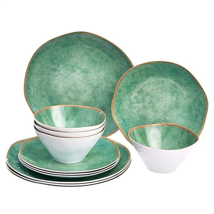 Melamine Dinnerware Set, Service for 4, Traditional Blue and White - Set of 12