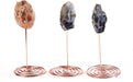 3PCS Agate Geode Irregular Natural Crystal with Copper Stand Gem Ornaments for Healing Crystal Home Decor 3-5"