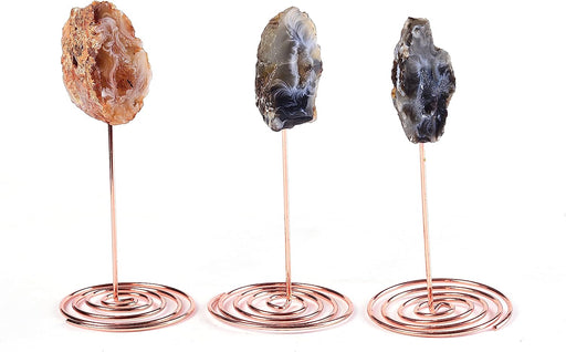 3PCS Agate Geode Irregular Natural Crystal with Copper Stand Gem Ornaments for Healing Crystal Home Decor 3-5"