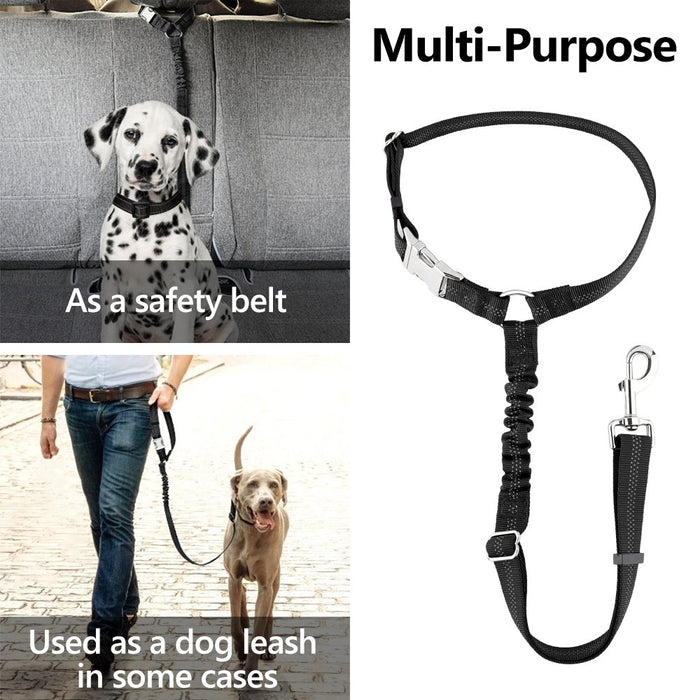 Dog Seat Belt for Car Headrest, Reflective and Adjustable with Bungee for Small Medium Large Dogs and Cats, Black