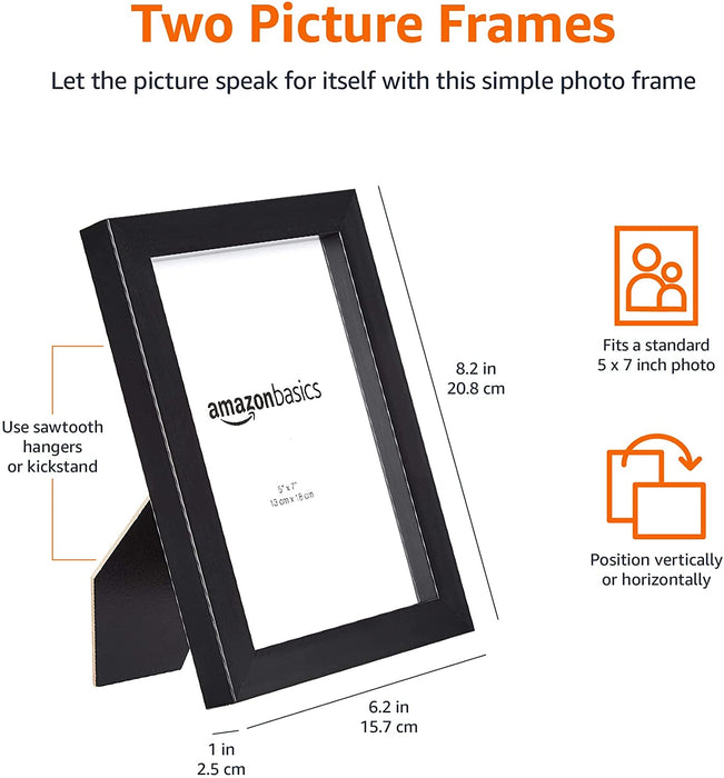 Photo Picture Frame - 5" X 7", Black - Pack of 2