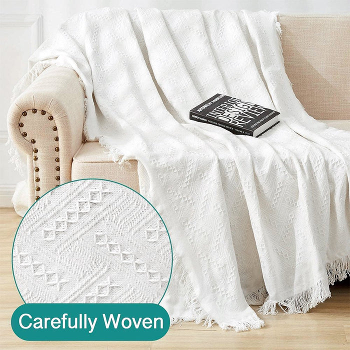 Cotton Geometrical Sofa Cover, Sectional Couch Covers for 2 Cushion Couch Couch Cover Living Room Throws Blankets Sofa Slipcovers, Furniture Protector for Pets (Medium, 71" X 91", White)
