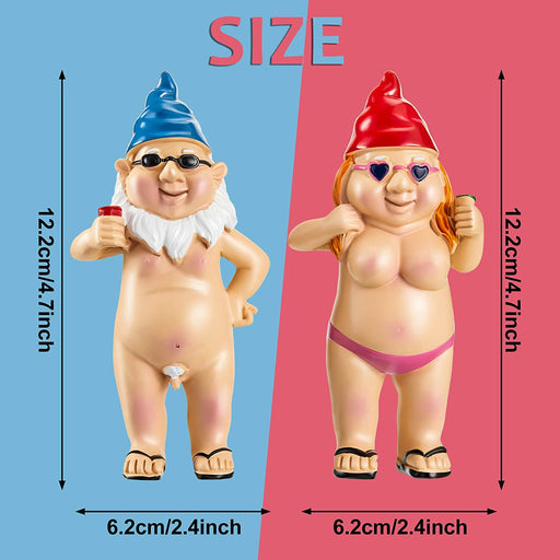 2 Pieces Naked Gnome Statue Garden Goblin-Art Decoration Peeing Gnome Naughty Garden Statue Fun Gnome Statue for Home Indoor or Outdoor Lawn Garden Decorations, Man and Woman（Stand Style）