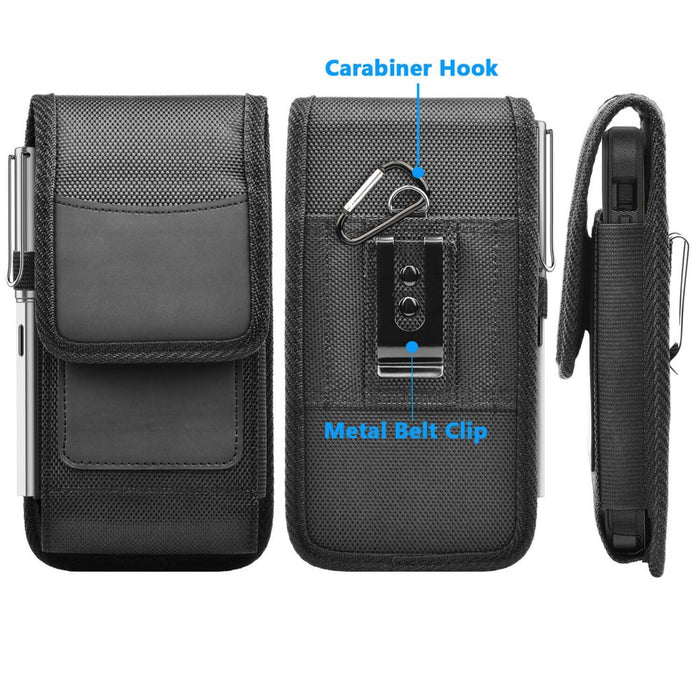 for Samsung Galaxy S20 Ultra S20 plus S21 S10+ S9 S8 J7 J3, A01 A11 A21 A51 A71 A10E A20 A30 A12 A03 A13 A32 A42 A52 A72 Nylon Cell Phone Belt Clip Holster Carrying Pouch W Card Holder, Black