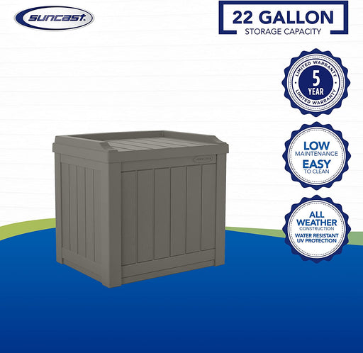 22-Gallon Small Deck Box - Lightweight Resin Indoor/Outdoor Storage Container and Seat for Patio Cushions and Gardening Tools - Store Items on Garage, Yard - Stone Gray