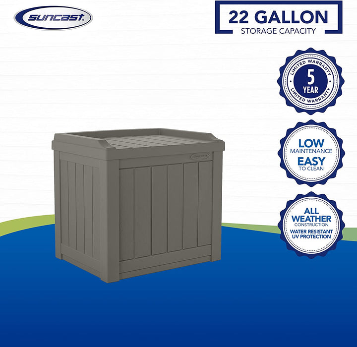 22-Gallon Small Deck Box - Lightweight Resin Indoor/Outdoor Storage Container and Seat for Patio Cushions and Gardening Tools - Store Items on Garage, Yard - Stone Gray