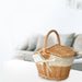 Handmade Woven Rattan Basket with Handle and Double Lids Camping Piic Food Storage Container Organizer