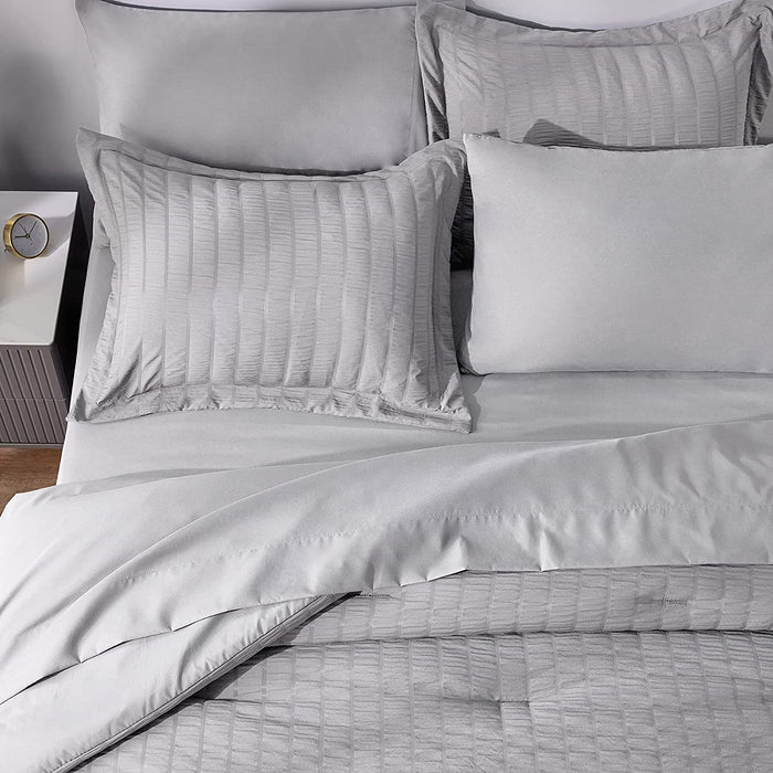 Cozylux Queen Bed in a Bag Light Grey Seersucker Textured Comforter Set with Sheets 7-Pieces All Season Bedding Sets with Comforter, Pillow Sham, Flat Sheet, Fitted Sheet and Pillowcase