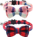 Breakaway Cat Collar with Cute Bow Tie and Bell, Plaid Patterns, 1 Pack Girl Boy Kitty Safety Collars, Blue