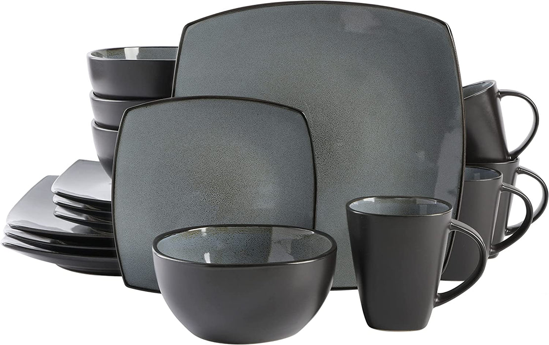 Gibson Soho Lounge 16-Piece Square Reactive Glaze Dinnerware Set, Red
