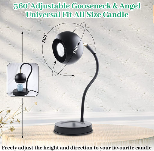 360°Adjustable Candle Warmer Lamp, Dimmer + Timer Candle Melter with Freely Height and Angle, Metal Electric Lantern Work with Yankee Large Jar, Top-Down Candle Melter for Home Decor,2 Blub, Black
