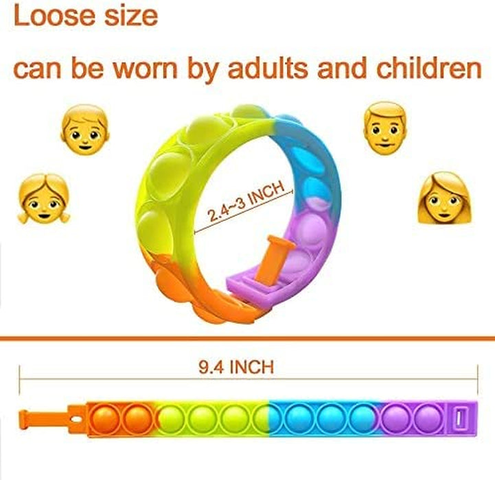 12PCS Push Pop Fidget Toy Fidget Bracelet, Durable and Adjustable, Multicolor Stress Relief Finger Press Bracelet for Kids and Adults ADHD ADD Autism