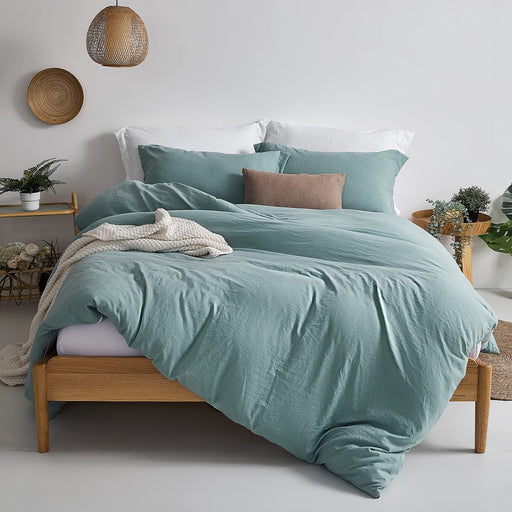 Duvet Cover Queen Size - Super Soft Green Blue Duvet Cover Set 3 Piece 100% Washed Microfiber Comforter Cover Set Bedding Set with Zipper Closure, 1 Duvet Cover 90X90 and 2 Pillow Shams