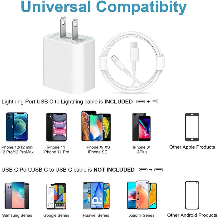 Iphone 14 13 12 11 Fast Charger-Apple Mfi Certified-20W PD Type C Power Wall Charger with 6FT Charging Cable Compatible with Iphone 14/13/13 Pro Max/12/12 Mini/12 Pro/12 Pro Max/11/11 Pro Ipad Air