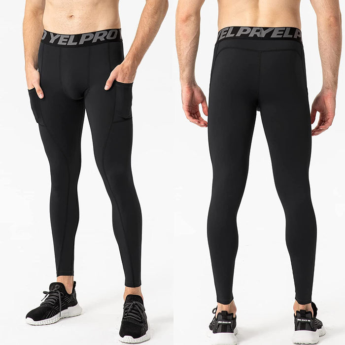 3 Pack Men'S Compression Pants Cool Dry Athletic Tights Sport Leggings with Pocket Baselayer for Running Football Yoga
