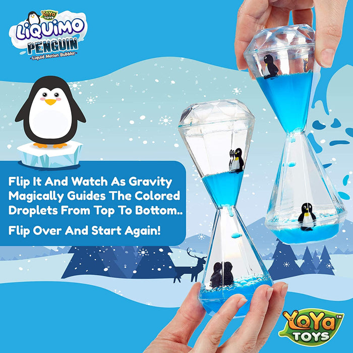 Liquimo Penguin - Liquid Motion Bubbler for Kids and Adults - Penguin Theme - Satisfying Sensory Toys for Stress and Anxiety Relief - Fidget Toy Can Be Used as a Colorful Kitchen Timer