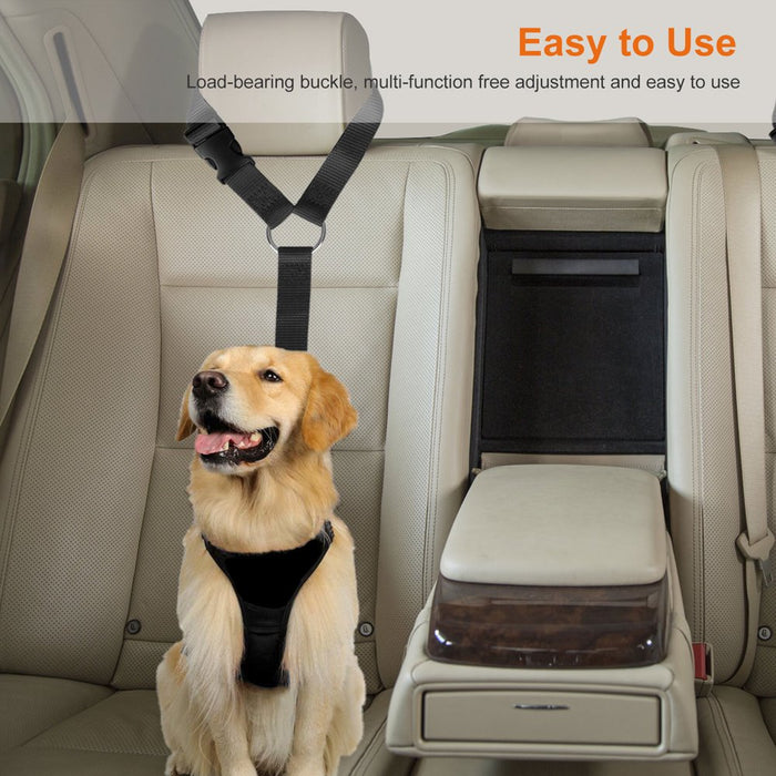 Dog Car Seat Belt,  2Pcs Headrest Restraint Seat Straps Dog Nylon Tether for Vehicle, Adjustable Pet Safety Leads Backseat Leash Cat Harness Seatbelt for Travel Daily Use, Black