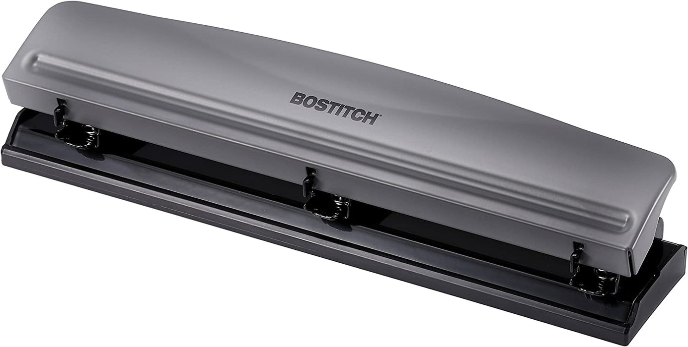 Bostitch Office 3 Hole Punch, 12 Sheet Capacity, All-Metal, Silver
