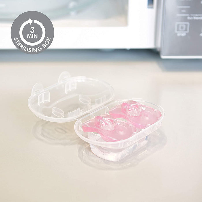Baby Pacifier | 0-6 Months | Includes Sterilizing Case | 2-Pack | Soft Silicone | Bpa-Free | Supports Natural Suckling | Pink and Clear
